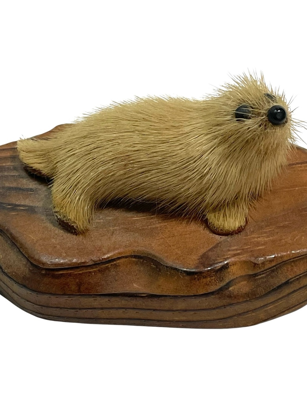 Vintage 1960s Small Seal Figurine with Wooden Base Handmade in Canada